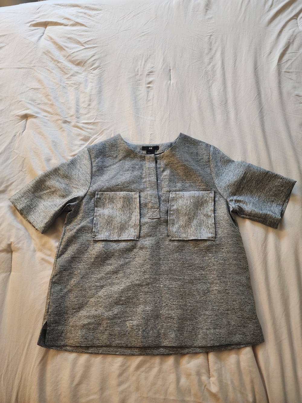 H&M gray heathered linen blend dress shirt with pockets, size 8 #linenlove #pock